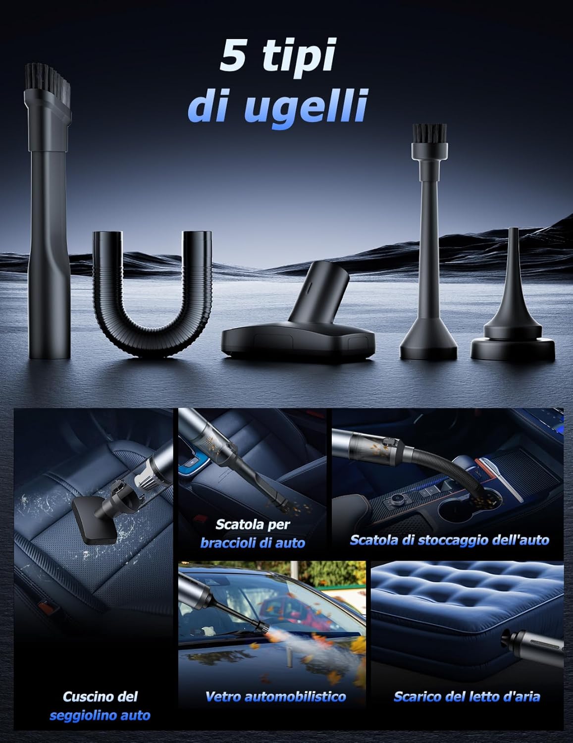 Aspirapolvere Auto, Aspirabriciole Senza fili 16000 PA con Motore Brushless ad Alte Prestazioni, Aspirapolvere Portatile da Tavolo con Accessori, Viene Utilizzato in Divani, Automobili, Computer