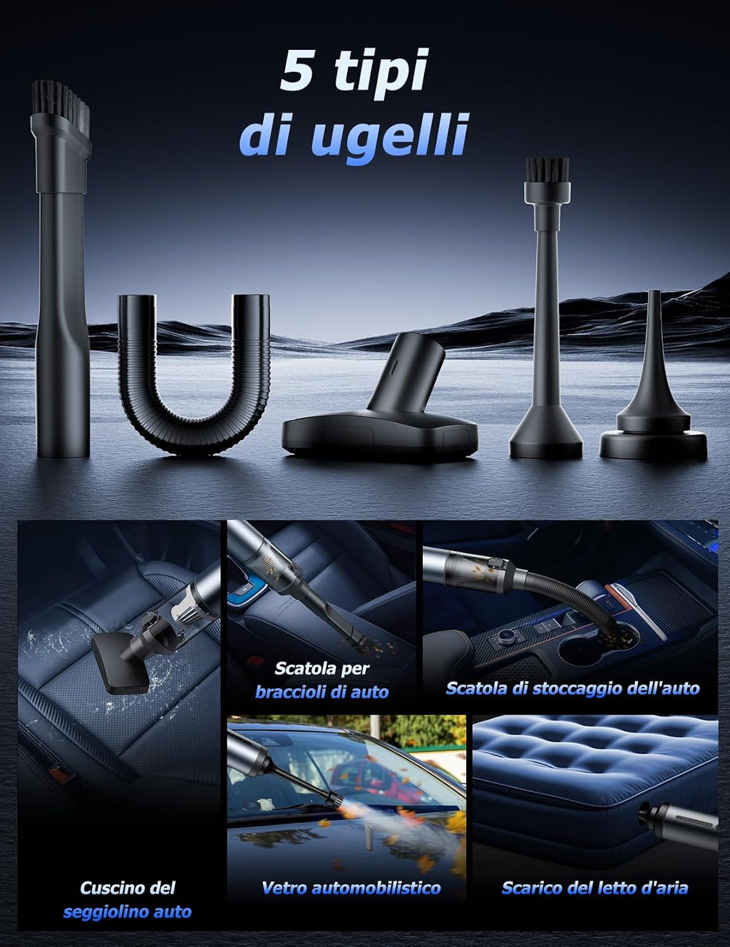 Aspirapolvere Auto, Aspirabriciole Senza fili 16000 PA con Motore Brushless ad Alte Prestazioni, Aspirapolvere Portatile da Tavolo con Accessori, Viene Utilizzato in Divani, Automobili, Computer