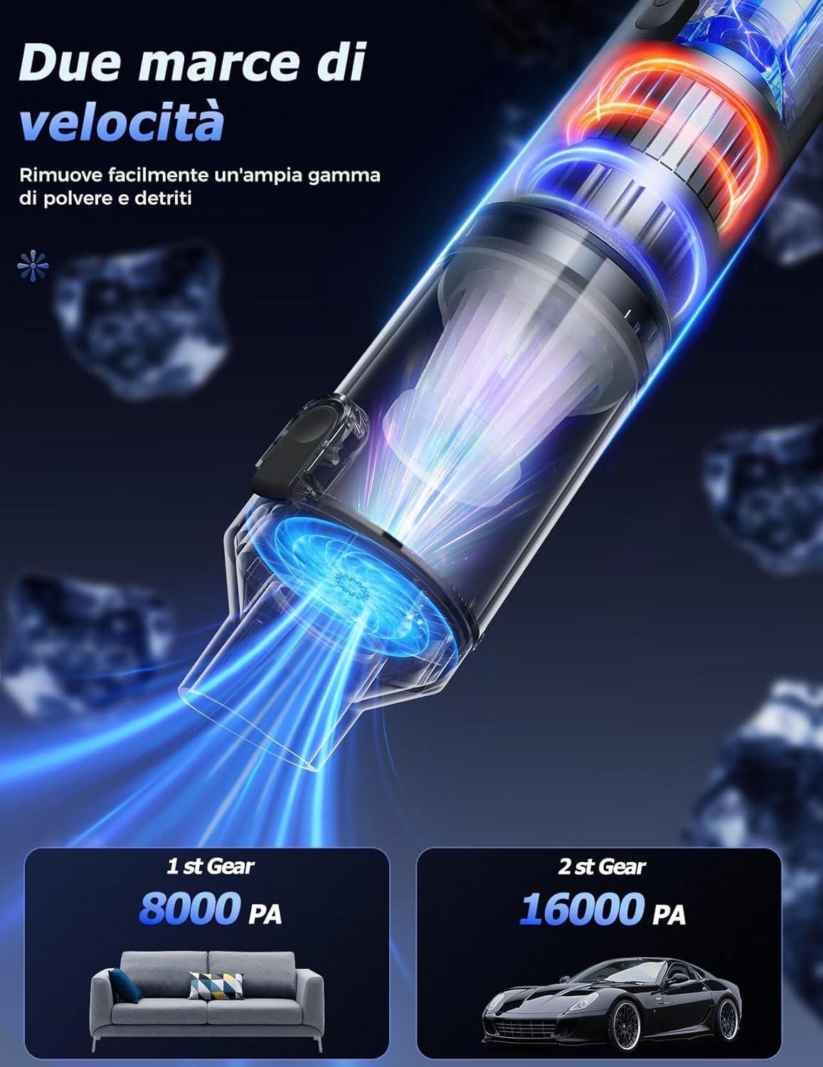 Aspirapolvere Auto, Aspirabriciole Senza fili 16000 PA con Motore Brushless ad Alte Prestazioni, Aspirapolvere Portatile da Tavolo con Accessori, Viene Utilizzato in Divani, Automobili, Computer